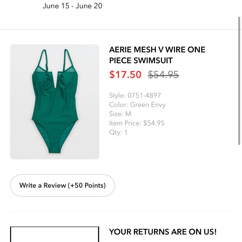 Aerie Green Envy Mesh V Wire One Piece